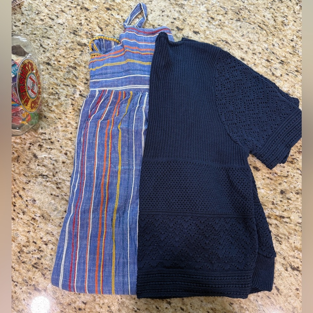 Girls 2 Pc Bundle Stripe Maxi Sundress & Knit Shrug Sweater Open Front 12 14